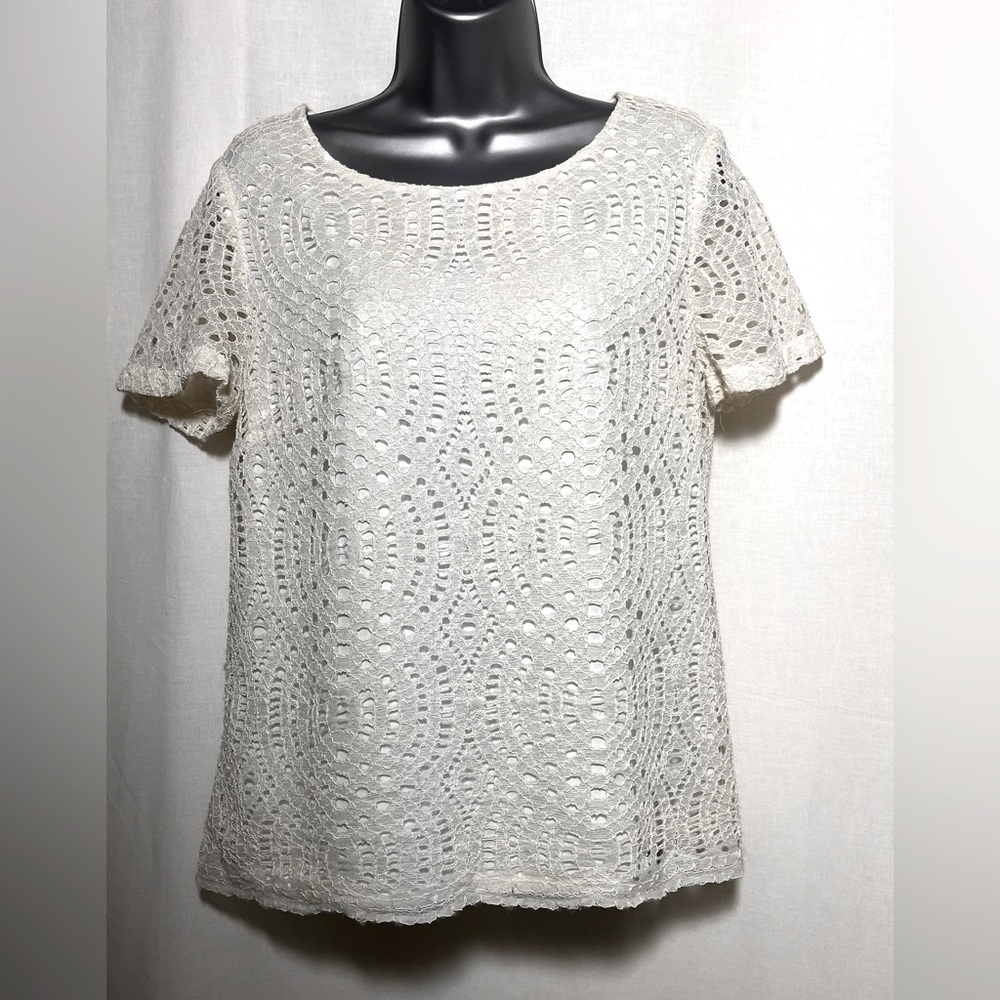 NEW J Crew Eyelet Lace Shirt Short Sleeve Top Size 4